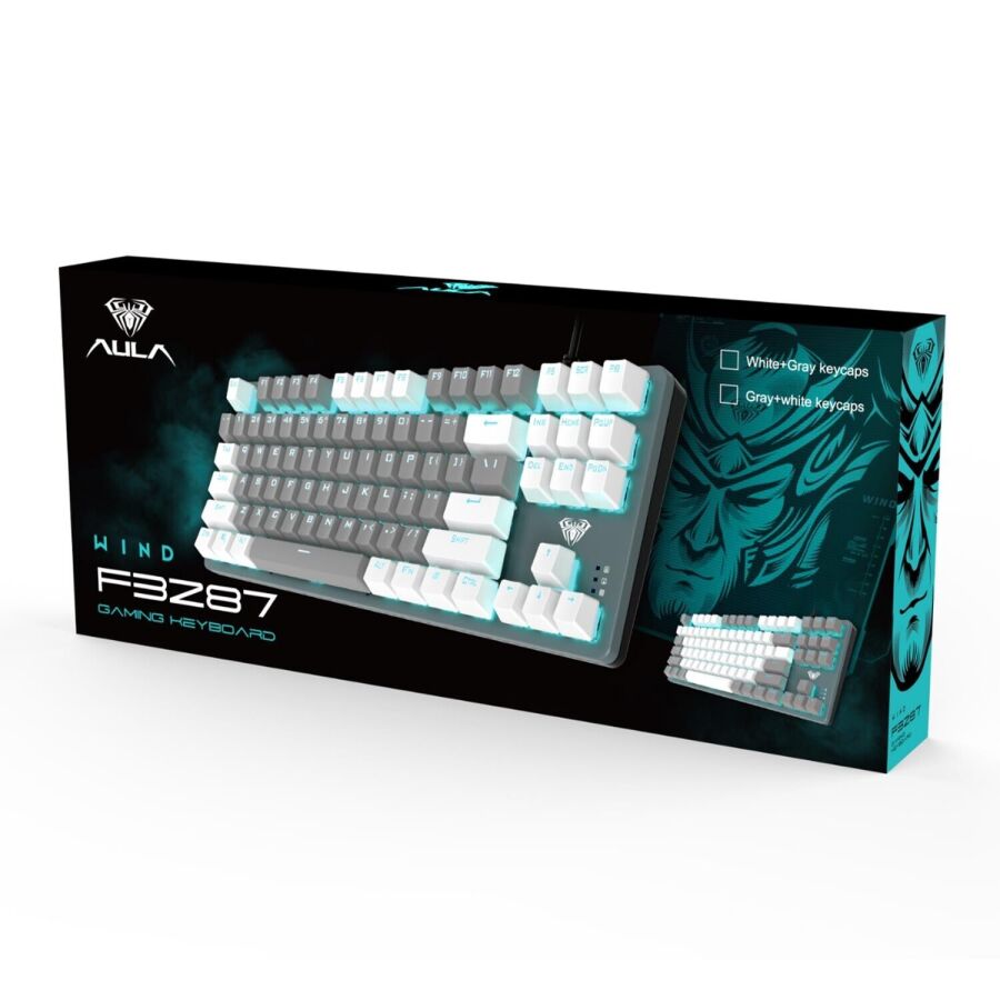 Aula F3287 Mavi Işıklı Kablolu Mekanik İngilizce Q TKL Gaming Oyuncu Klavyesi Gri - 7