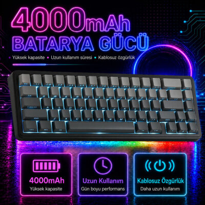 Aula F65 GrayWood V3 Switch Mekanik RGB TKL Makrolu Hot Swap Kablosuz Klavye Gri - 5