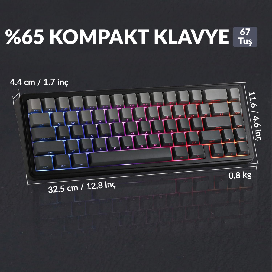 Aula F65 GrayWood V3 Switch Mekanik RGB TKL Makrolu Hot Swap Kablosuz Klavye Gri - 6