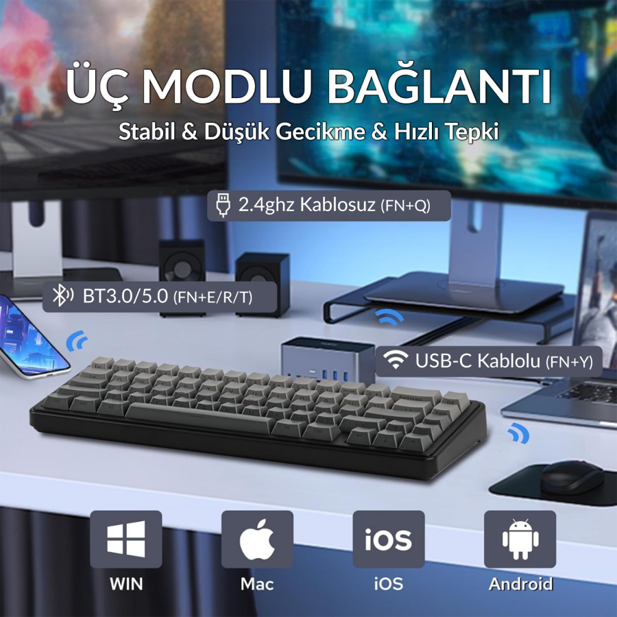 Aula F65 Nimbus V3 Switch Mekanik RGB TKL Makrolu Hot Swap Kablosuz Klavye Pastel - 3