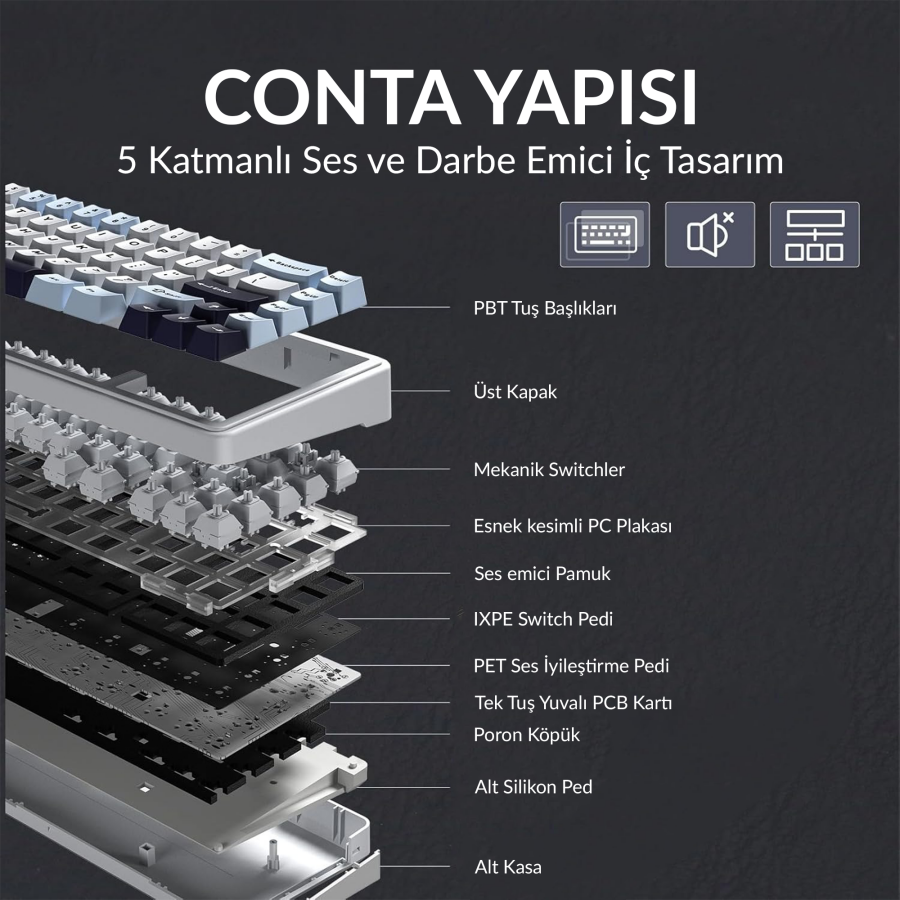 Aula F65 Nimbus V3 Switch Mekanik RGB TKL Makrolu Hot Swap Kablosuz Klavye Pastel - 6