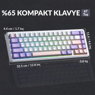 Aula F65 Nimbus V3 Switch Mekanik RGB TKL Makrolu Hot Swap Kablosuz Klavye Pastel - 5