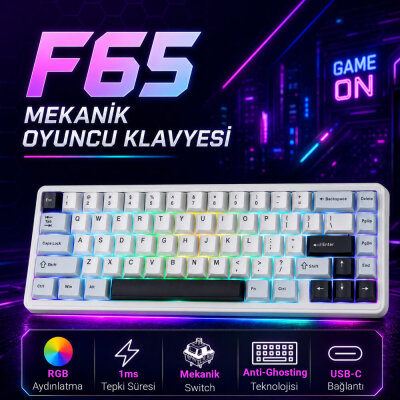 Aula F65 Reaper Switch Mekanik RGB TKL Makrolu Hot Swap Kablosuz Klavye Buz Mavisi - 2