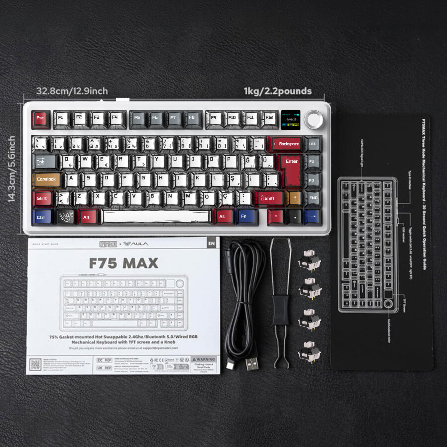 Aula F75 Max Mekanik Gaming Oyuncu Klavyesi TKL RGB GrayWood V4 Switch Kablosuz Makrolu Hot Swap Türkçe Q Comic - 8