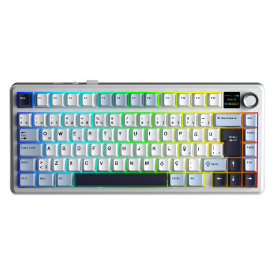 Aula F75 Max Mekanik Gaming Oyuncu Klavyesi TKL RGB GrayWood V4 Switch Kablosuz Makrolu Hot Swap Türkçe Q Lacivert