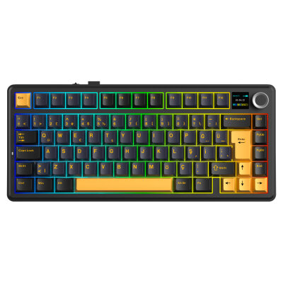 Aula F75 Max Mekanik Gaming Oyuncu Klavyesi TKL RGB GrayWood V4 Switch Kablosuz Makrolu Hot Swap Türkçe Q Siyah
