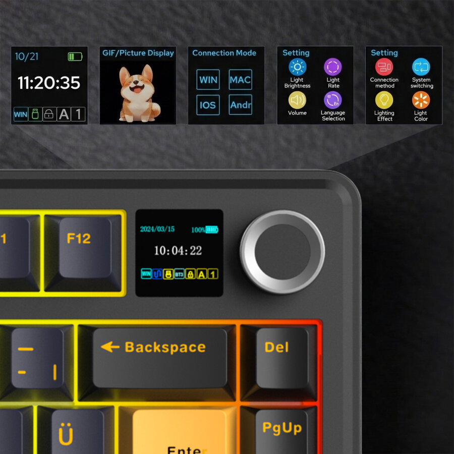 Aula F75 Max Mekanik Gaming Oyuncu Klavyesi TKL RGB GrayWood V4 Switch Kablosuz Makrolu Hot Swap Türkçe Q Siyah - 3