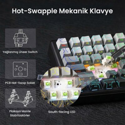 Aula F75 Max Mekanik Kablosuz ve Kablolu Gaming Oyuncu Klavyesi RGB TKL Reaper Switch Hot Swap Makrolu Desenli Siyah - 3