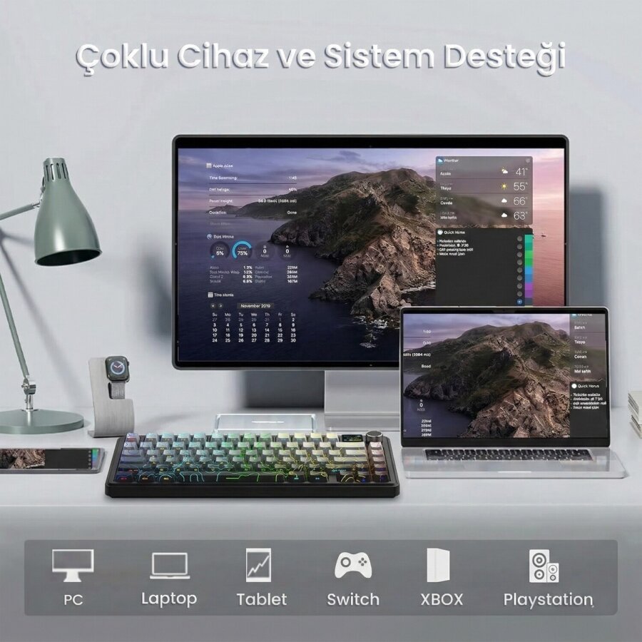 Aula F75 Max Mekanik Kablosuz ve Kablolu Gaming Oyuncu Klavyesi RGB TKL Reaper Switch Hot Swap Makrolu Desenli Siyah - 5