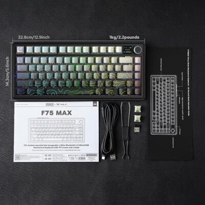 Aula F75 Max Mekanik Kablosuz ve Kablolu Gaming Oyuncu Klavyesi RGB TKL Reaper Switch Hot Swap Makrolu Desenli Siyah - 8