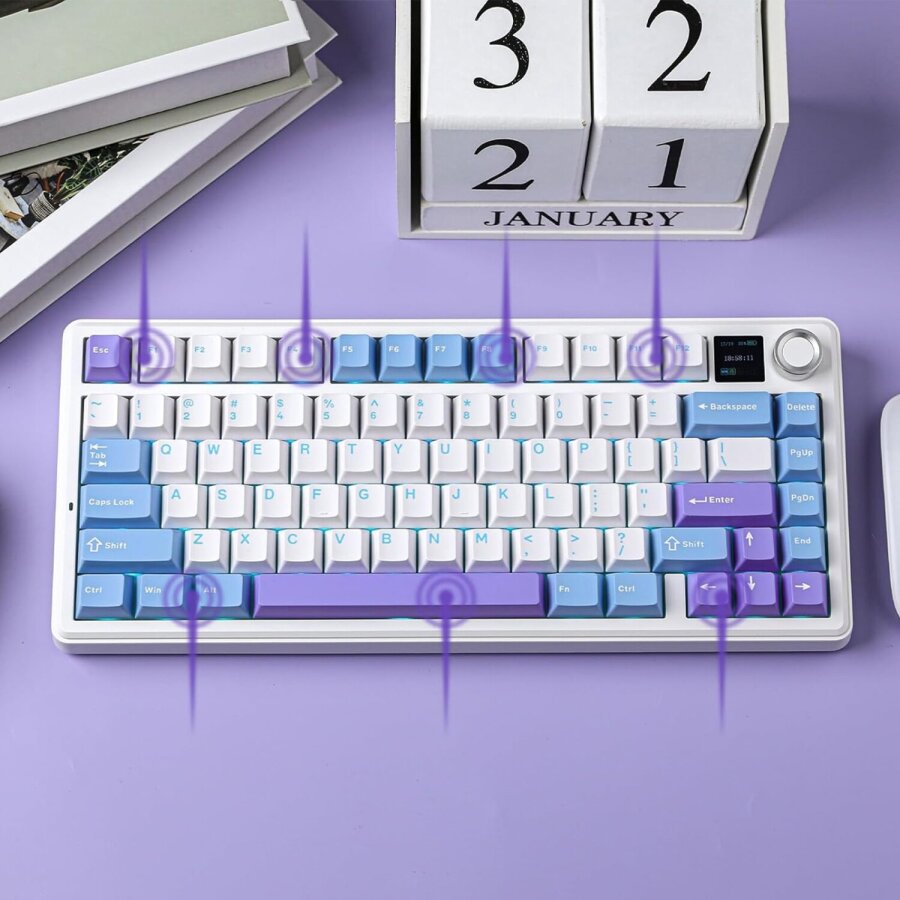Aula F75 Max Mekanik Kablosuz ve Kablolu Gaming Oyuncu Klavyesi RGB TKL Reaper Switch Hot Swap Makrolu Mor - 6