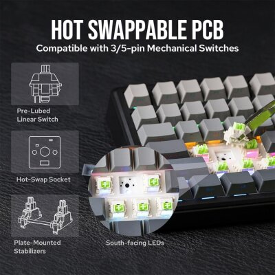 Aula F75 Max Mekanik RGB TKL Reaper Switch Kablosuz Makrolu Hot Swap Klavye Lacivert - 4