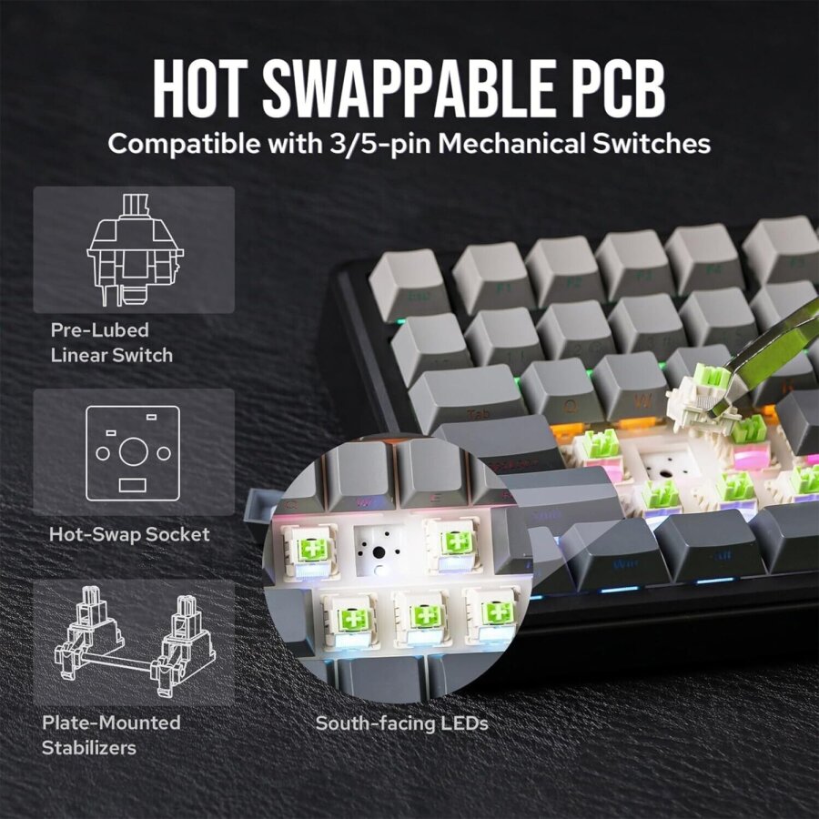Aula F75 Max Mekanik RGB TKL Reaper Switch Kablosuz Makrolu Hot Swap Klavye Lacivert - 4