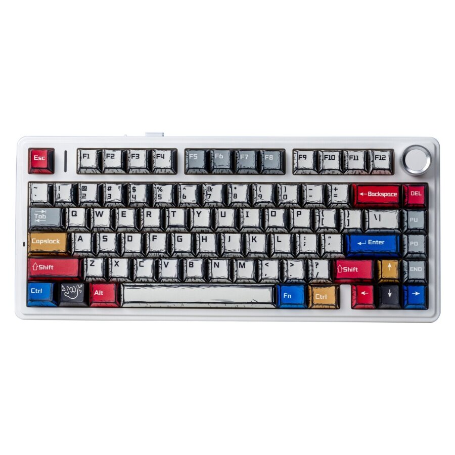 Aula F75 Mekanik Kablosuz Oyuncu Klavyesi RGB TKL Reaper Switch Hot Swap Makrolu Comic Karikatür Tasarım Siyah - 1