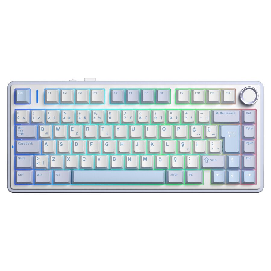 Aula F75 Mekanik RGB TKL Hot Swap GrayWood V4 Switch Kablosuz Makrolu Türkçe Q Klavye Buz Mavisi - 1