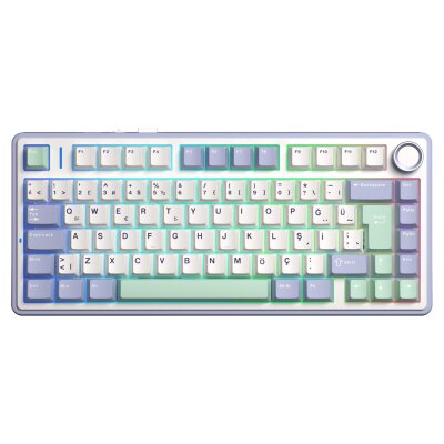 Aula F75 Mekanik RGB TKL Hot Swap GrayWood V4 Switch Kablosuz Makrolu Türkçe Q Klavye Pastel 