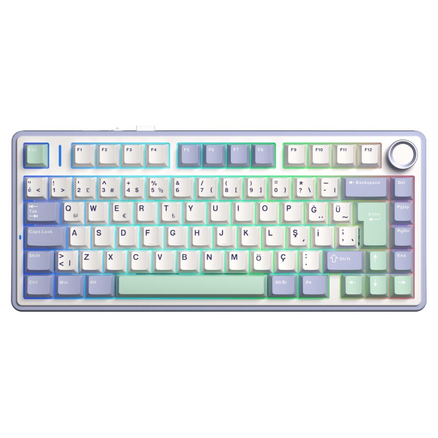 Aula F75 Mekanik RGB TKL Hot Swap GrayWood V4 Switch Kablosuz Makrolu Türkçe Q Klavye Pastel - 1