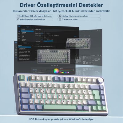 Aula F75 Mekanik RGB TKL Hot Swap GrayWood V4 Switch Kablosuz Makrolu Türkçe Q Klavye Pastel - 6