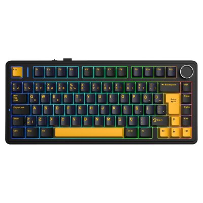 Aula F75 Mekanik RGB TKL Hot Swap GrayWood V4 Switch Kablosuz Makrolu Türkçe Q Klavye Siyah 