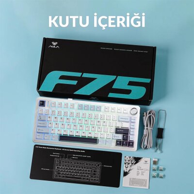 Aula F75 Mekanik RGB TKL Ice Vein Switch Kablosuz Makrolu Hot Swap Klavye Lacivert - 3