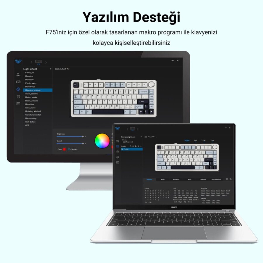 Aula F75 Mekanik RGB TKL Ice Vein Switch Kablosuz Makrolu Hot Swap Klavye Lacivert - 11