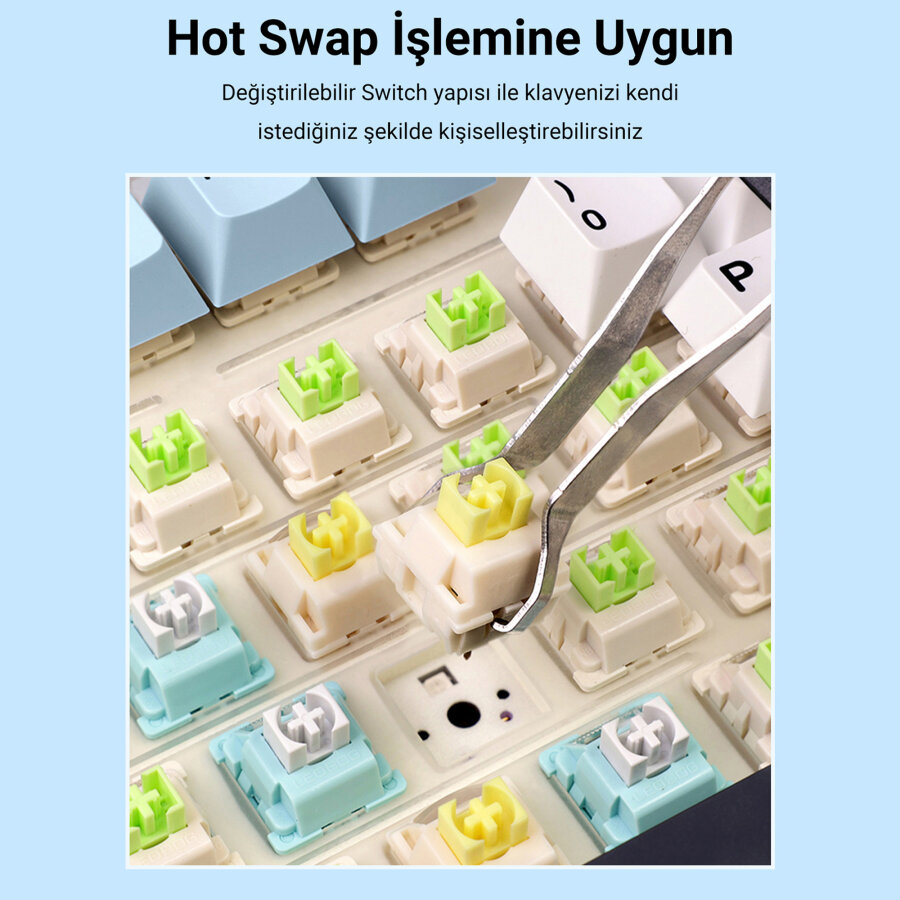 Aula F75 Mekanik RGB TKL Ice Vein Switch Kablosuz Makrolu Hot Swap Klavye Pastel - 6