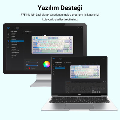 Aula F75 Mekanik RGB TKL Ice Vein Switch Kablosuz Makrolu Hot Swap Klavye Pastel - 8
