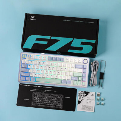 Aula F75 Mekanik RGB TKL Ice Vein Switch Kablosuz Makrolu Hot Swap Klavye Pastel - 9