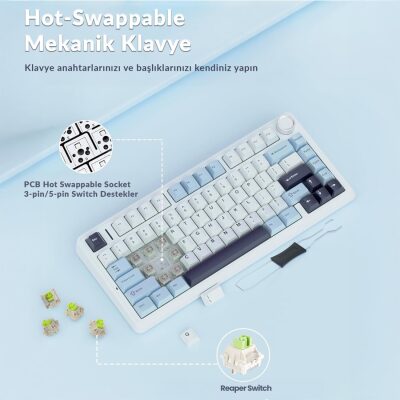Aula F75 Mekanik RGB TKL Reaper Switch Kablosuz Makrolu Hot Swap Klavye Lacivert - 6