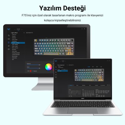 Aula F75 Mekanik RGB TKL Reaper Switch Kablosuz Makrolu Hot Swap Klavye Pastel - 6