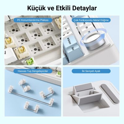 Aula F75 Mekanik RGB TKL Reaper Switch Kablosuz Makrolu Hot Swap Klavye Pastel - 5