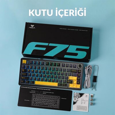 Aula F75 Mekanik RGB TKL Reaper Switch Kablosuz Makrolu Hot Swap Klavye Siyah - 8