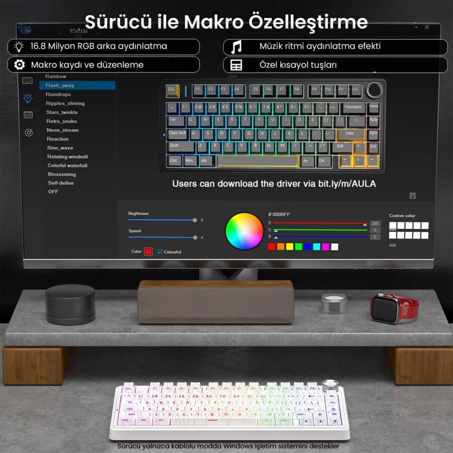 Aula F75 Mekanik RGB TKL Seiya Switch Kablosuz Makrolu Hot Swap Gaming Klavye Desenli Beyaz - 4