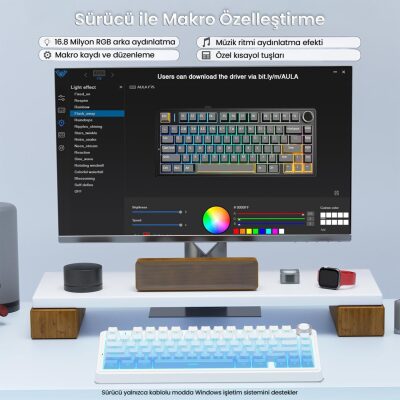 Aula F75 Mekanik RGB TKL Seiya Switch Kablosuz Makrolu Hot Swap Gaming Klavye Gradyan Mavi - 4