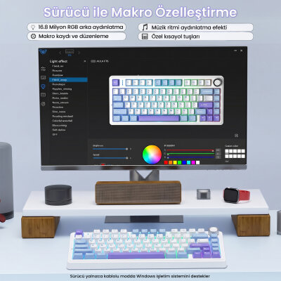 Aula F75 Mekanik RGB TKL Star Vector Switch Kablosuz Makrolu Hot Swap Klavye Mor - 4