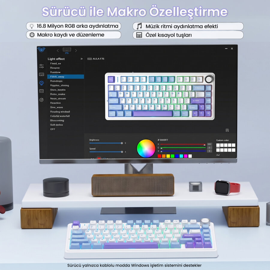 Aula F75 Mekanik RGB TKL Star Vector Switch Kablosuz Makrolu Hot Swap Klavye Mor - 4