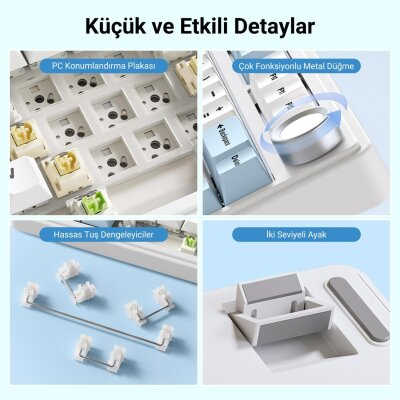 Aula F75 TKL Mekanik RGB Crescent Switch Tri Mode Kablosuz Makrolu Hot Swap Gaming Oyuncu Klavyesi Buz Mavisi - 5