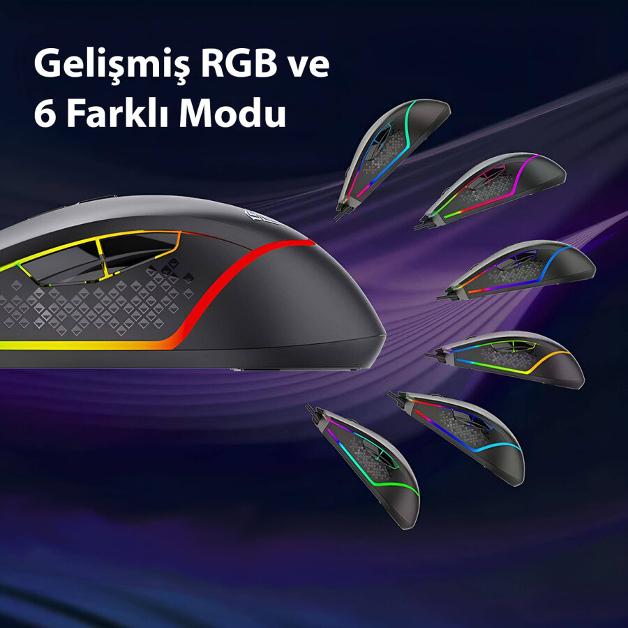 Aula F805 6400DPI RGB 7 Tuşlu Makro Optik Gaming Oyuncu Mouse - 6