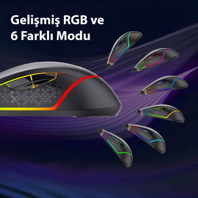 Aula F805 6400DPI RGB 7 Tuşlu Makro Optik Gaming Oyuncu Mouse - 6