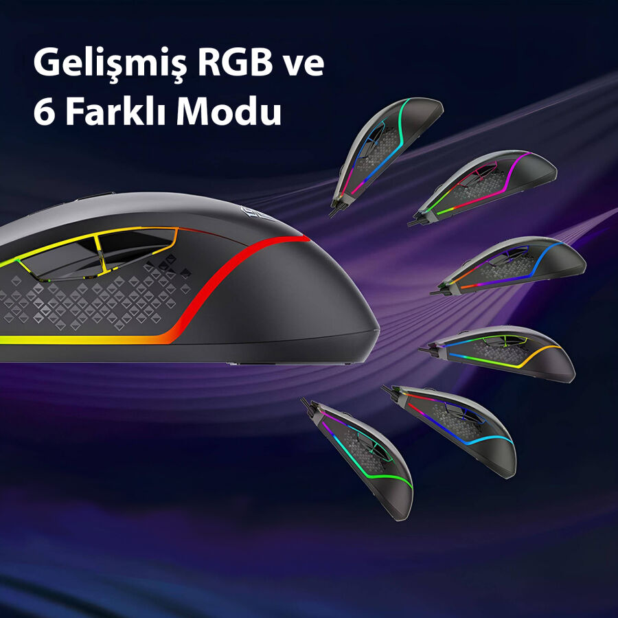 Aula F805 6400DPI RGB 7 Tuşlu Makro Optik Gaming Oyuncu Mouse - 6