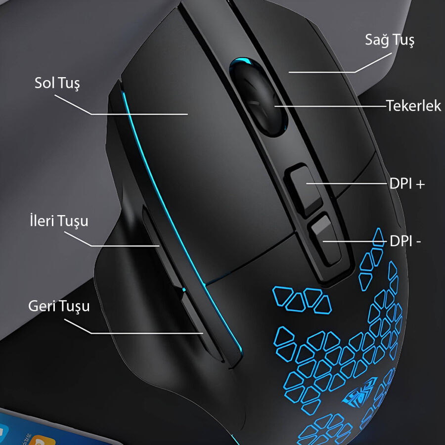 Aula F812 7200DPI RGB 7 Tuşlu Makro Optik Gaming Oyuncu Mouse - 7