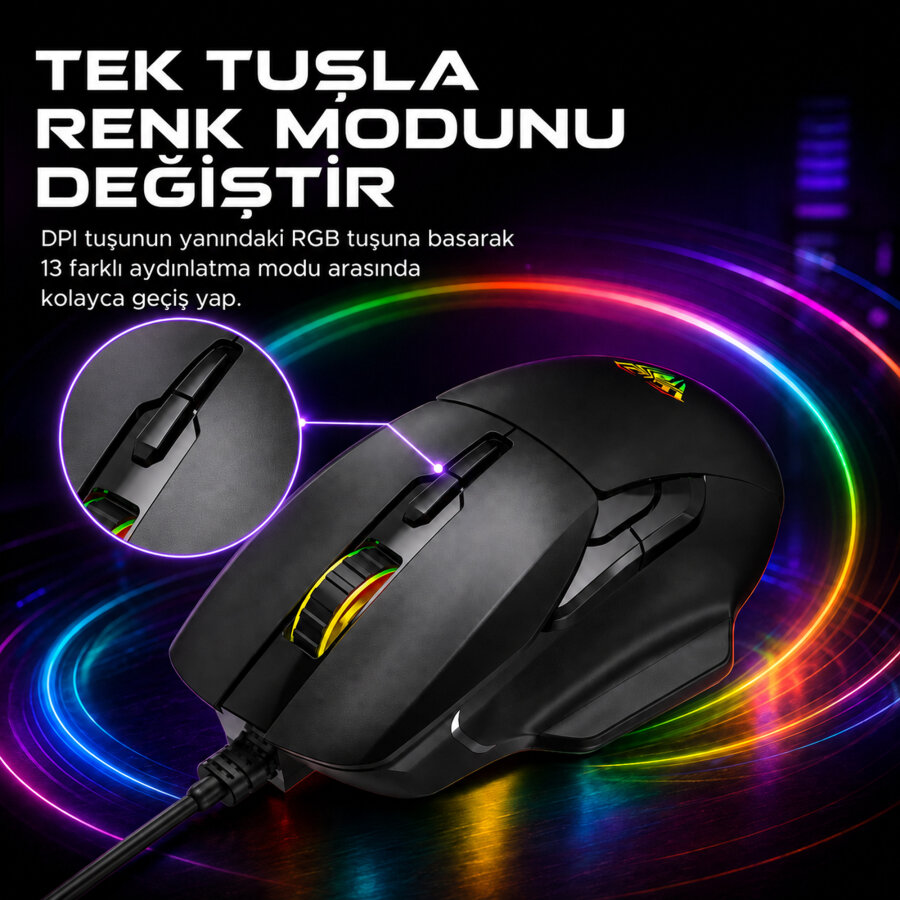Aula F815 12800DPI Rainbow 7 Tuşlu Makro Optik Gaming Oyuncu Mouse - 3