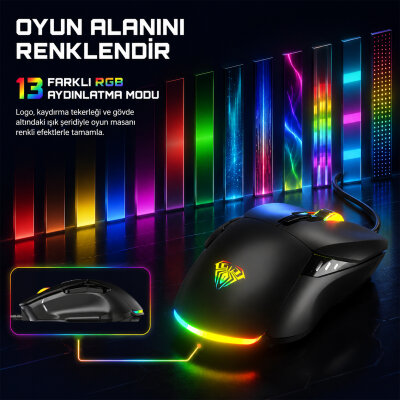 Aula F815 12800DPI Rainbow 7 Tuşlu Makro Optik Gaming Oyuncu Mouse - 4