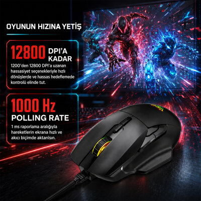 Aula F815 12800DPI Rainbow 7 Tuşlu Makro Optik Gaming Oyuncu Mouse - 5