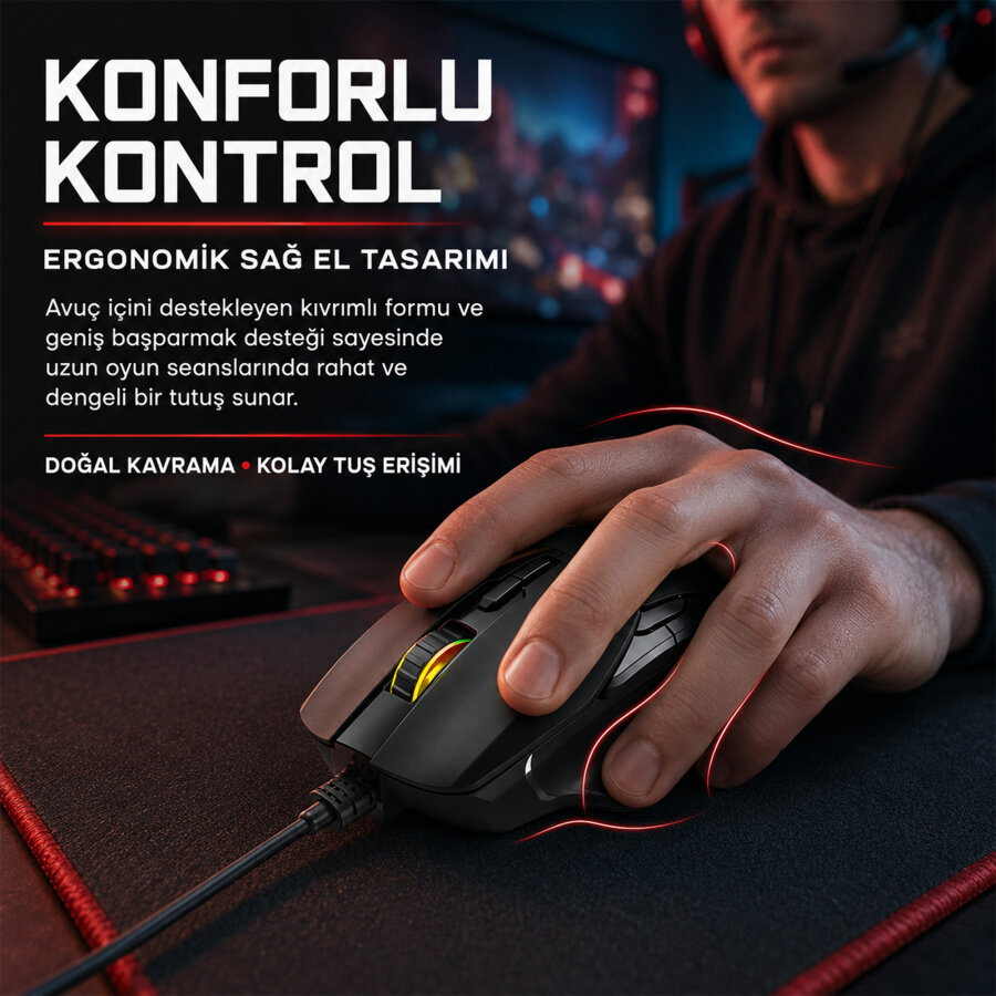 Aula F815 12800DPI Rainbow 7 Tuşlu Makro Optik Gaming Oyuncu Mouse - 6