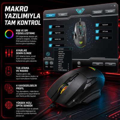 Aula F815 12800DPI Rainbow 7 Tuşlu Makro Optik Gaming Oyuncu Mouse - 7
