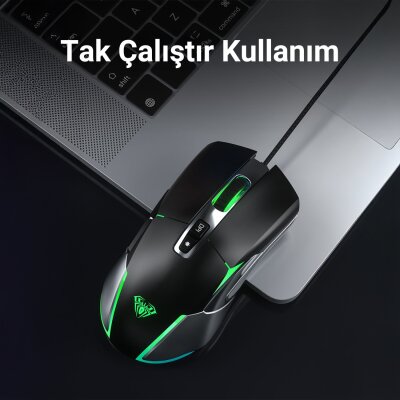 Aula F816 RGB Efektli 12800DPI Kablolu Optik Gaming Oyuncu Mouse - 6
