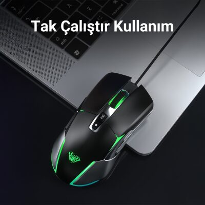 Aula F816 RGB Efektli 12800DPI Kablolu Optik Gaming Oyuncu Mouse - 6