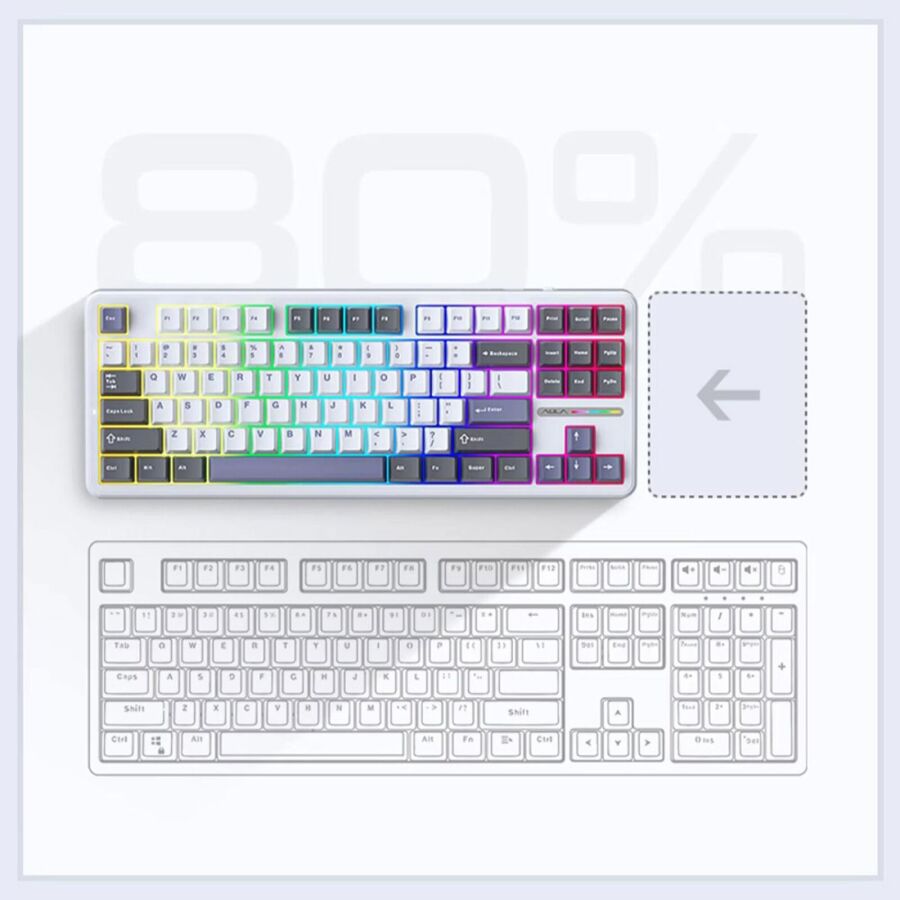 Aula F87 Mekanik RGB TKL GrayWood V3 Switch Kablosuz Makrolu Hot Swap Klavye Beyaz - 4