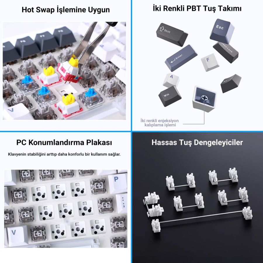 Aula F87 Mekanik RGB TKL GrayWood V3 Switch Kablosuz Makrolu Hot Swap Klavye Turuncu - 2